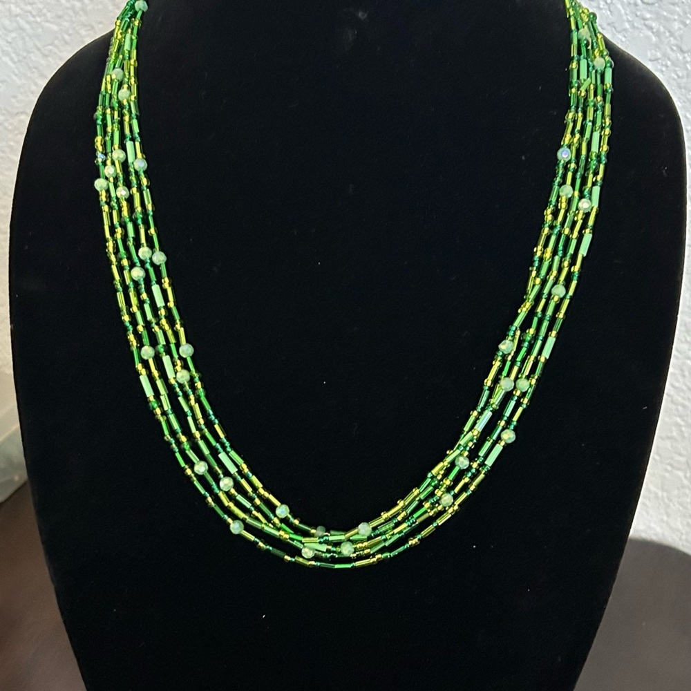 Vibrant Green Multi-Strand Beaded Necklace